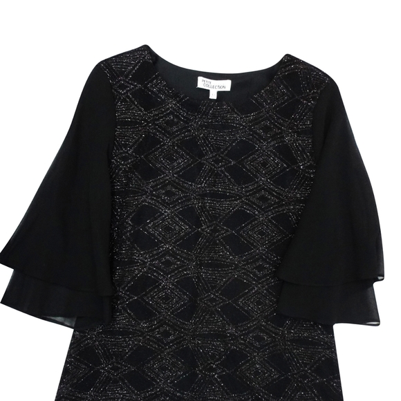 BLACK Glitter Frill Sleeves Knee Length Petite Dress - Picture 7 of 8